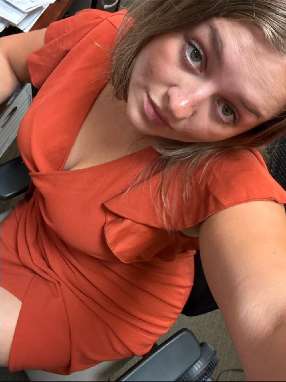 Women's Orange V-Neck Wrap Dress